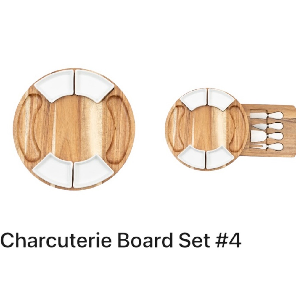 Hotel Collection Wood and White Charcuterie Board Set w/ utensils